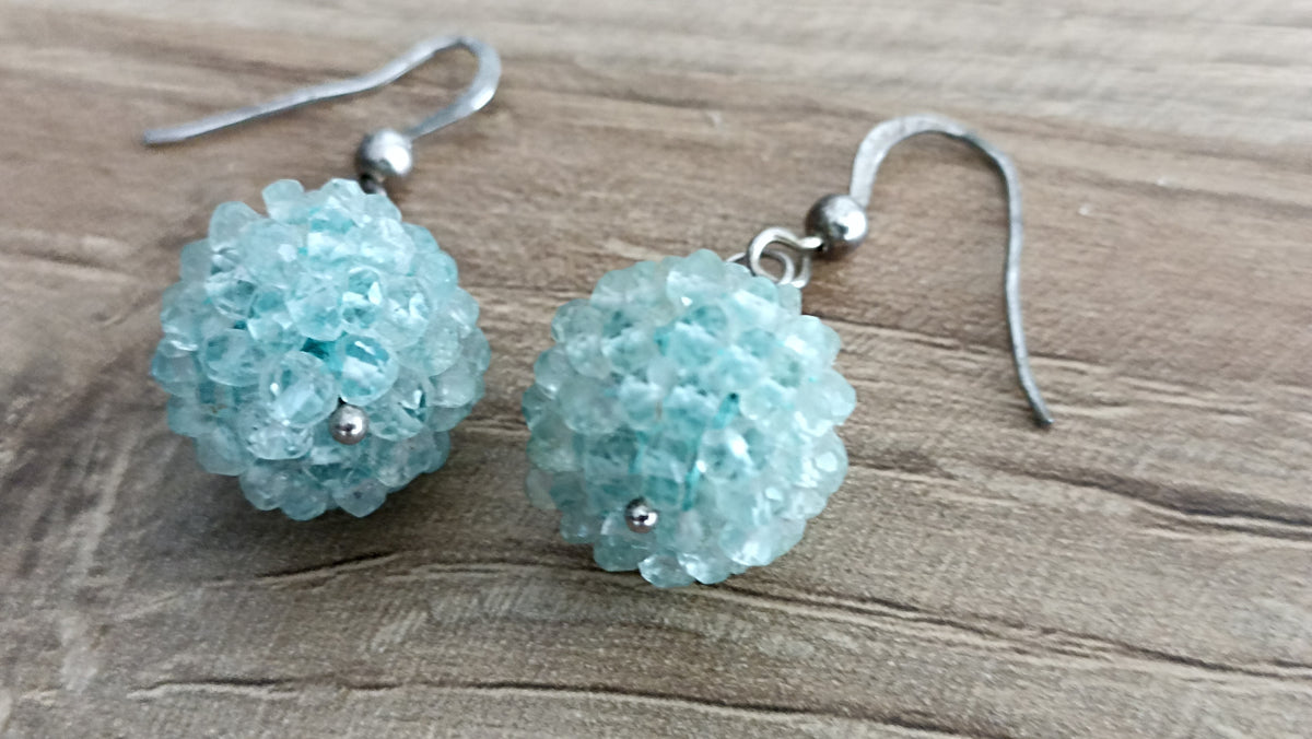 Aquamarine Disco Ball Drop Earrings