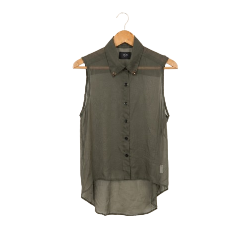 Armani Exchange Olive Green Sleeveless Collared Shirt