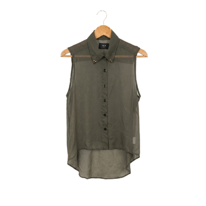 Armani Exchange Olive Green Sleeveless Collared Shirt
