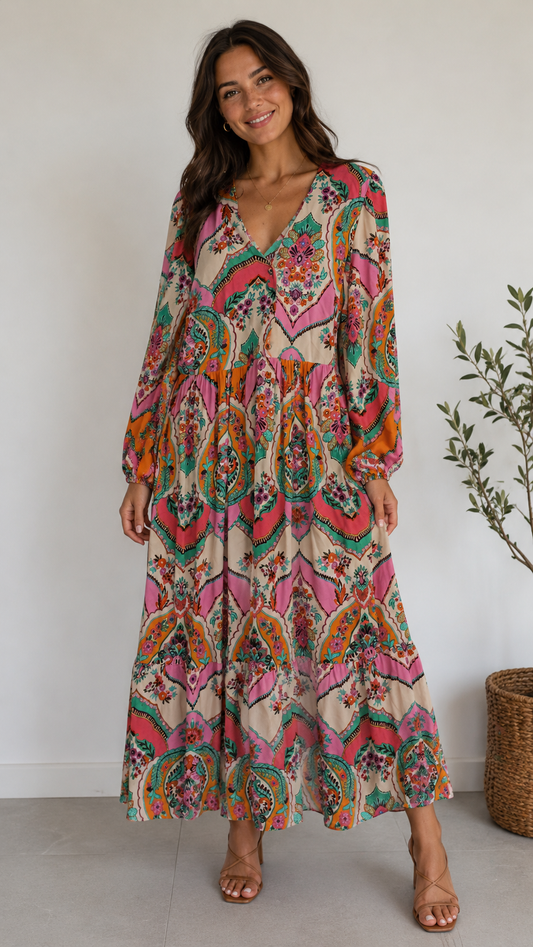 Crep Paisley Print Maxi Dress