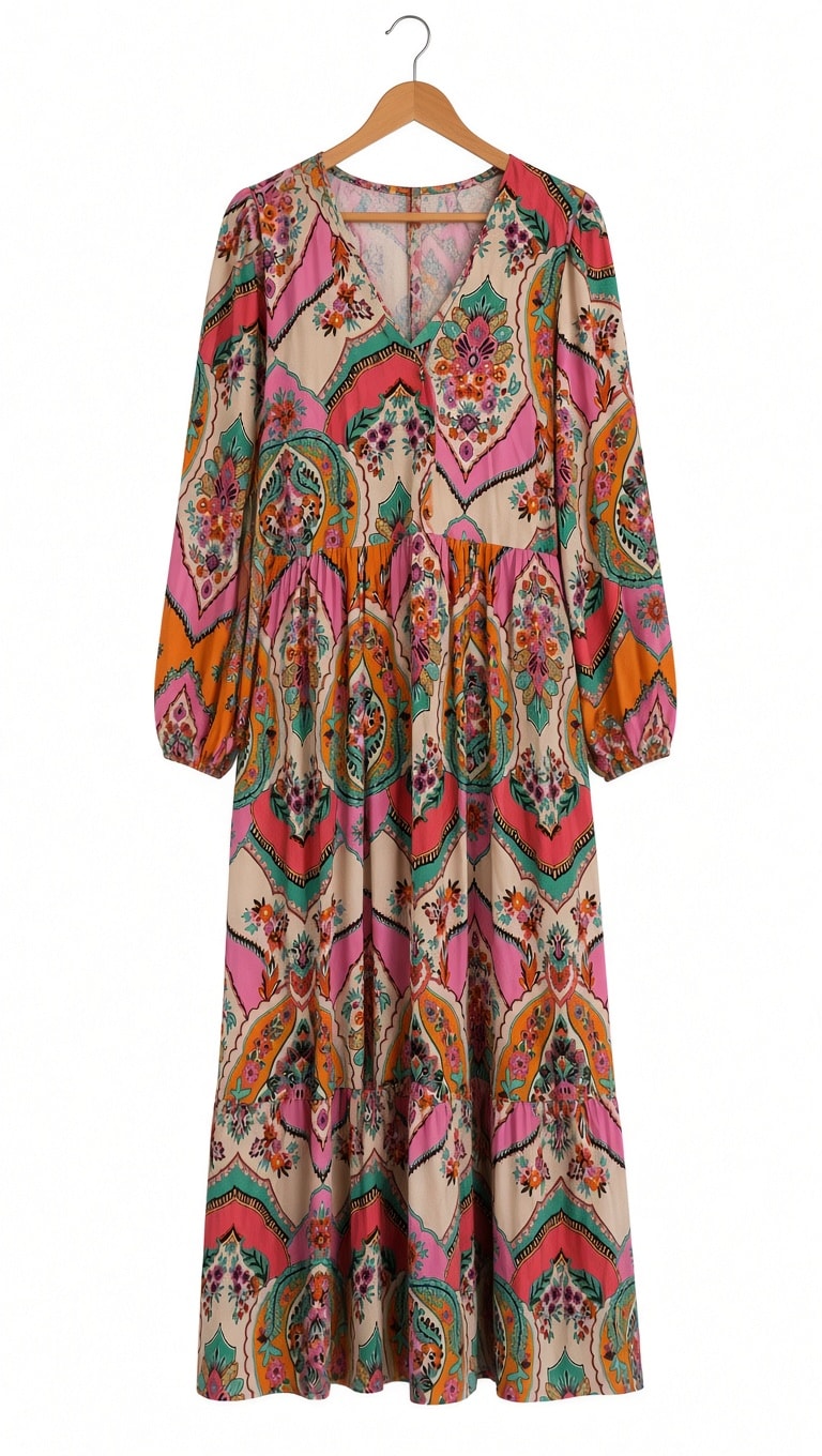 Crep Paisley Print Maxi Dress