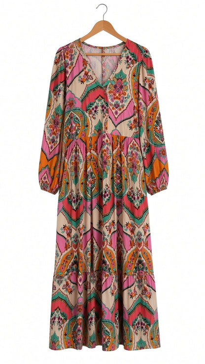 Crep Paisley Print Maxi Dress