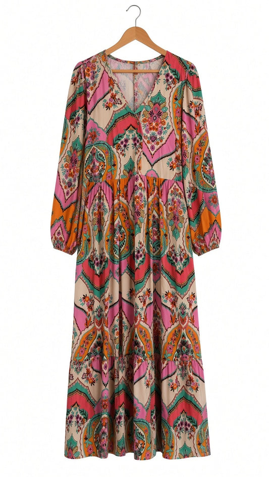 Crep Paisley Print Maxi Dress