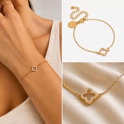 Gold Plated CZ Solitaire Flower Charm Bracelet