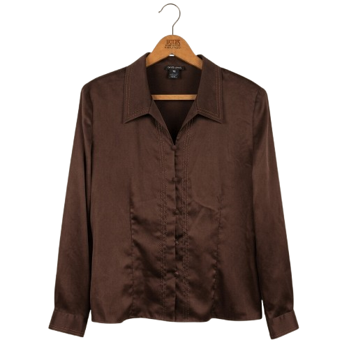 David Jones Satin Blouse in Chocolate Brown
