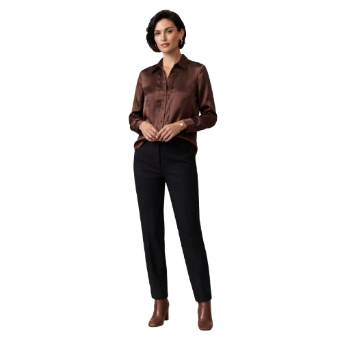 David Jones Satin Blouse in Chocolate Brown