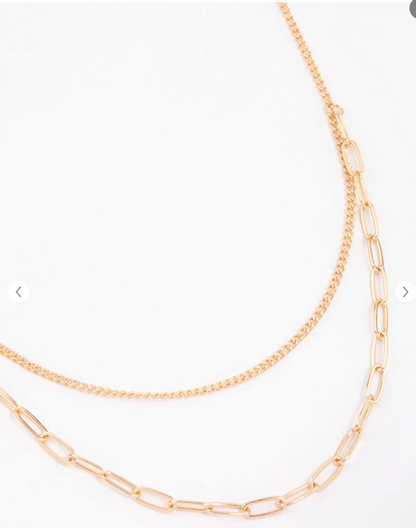 Gold Curb & Cable Layered Necklace