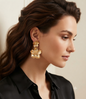 Gold Double Flower Drop Earrings