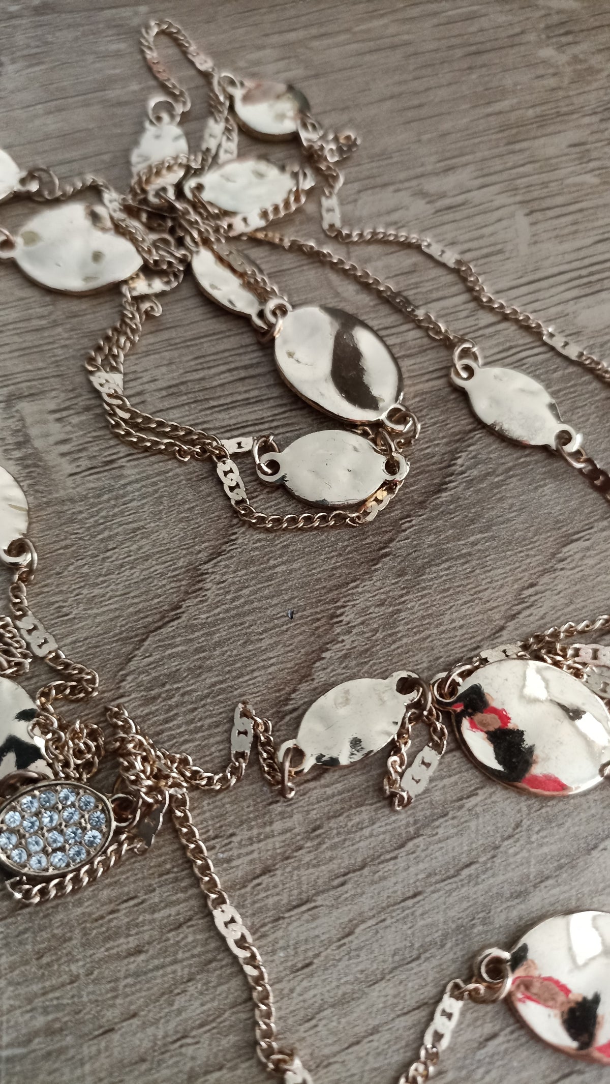 Gold-Tone Hammered Disk & Rhinestone Layered Necklace