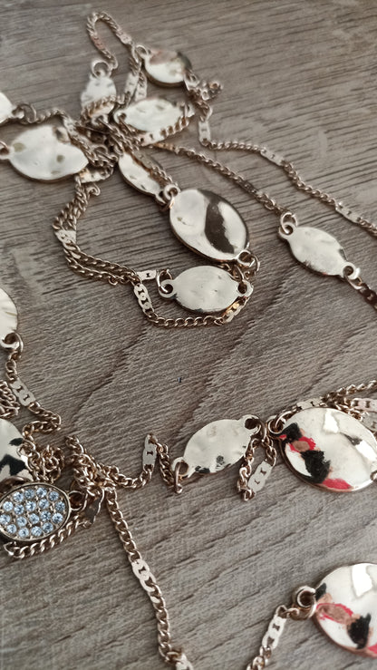 Gold-Tone Hammered Disk & Rhinestone Layered Necklace