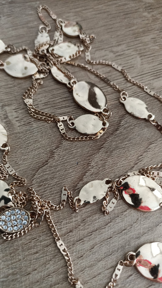 Gold-Tone Hammered Disk & Rhinestone Layered Necklace