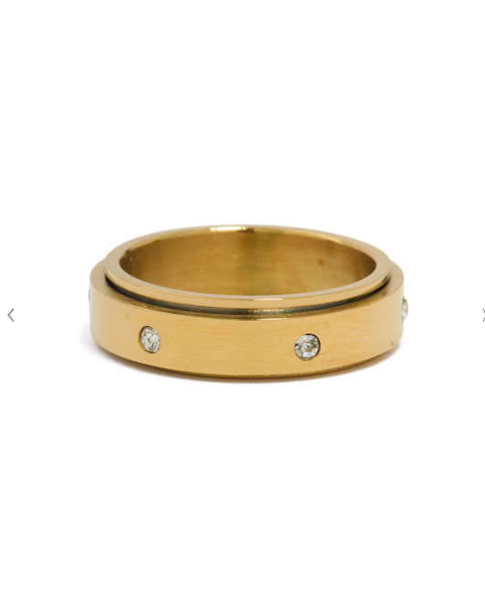 Gold Plated Stainless Steel Cubic Zirconia Spinner Ring