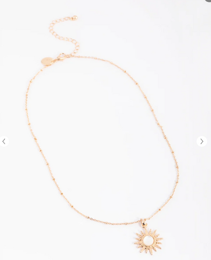Gold Tone Sunburst Chain Necklace