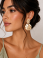 Gold Wrapped Double Disc Drop Earrings