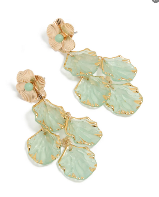 Green Petal Drop Earrings