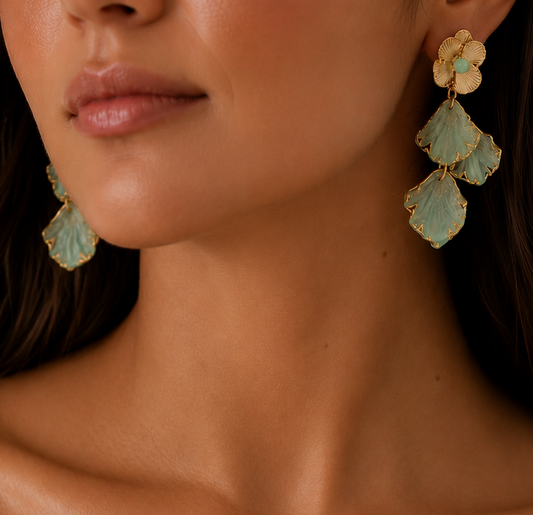 Green Petal Drop Earrings