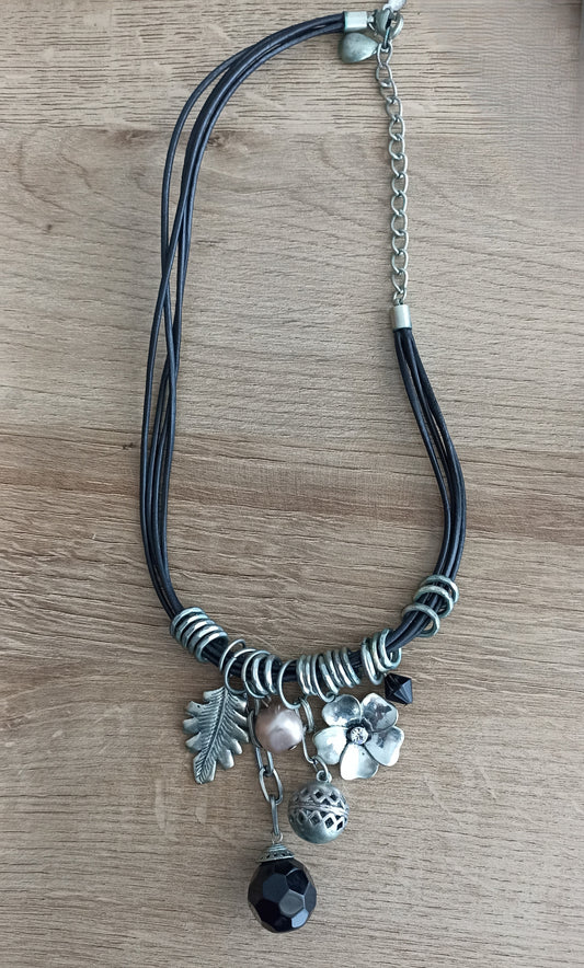 Honey Leather Thong Charm Necklace