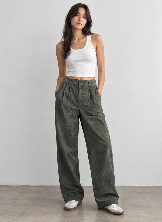 Mazine Corduroy Trousers in Olive Green