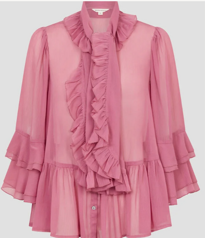 Monsoon Anaïs Ruffle Blouse — Pink