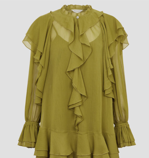Monsoon Aria Ruffle Dress — Khaki Green
