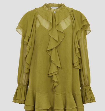 Monsoon Aria Ruffle Dress — Khaki Green