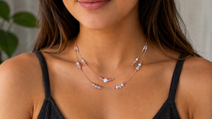 Gold-Tone Chain Necklace with Faux Pearls & Coral Beads