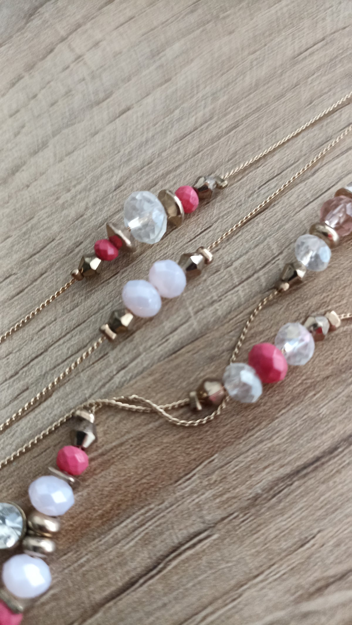 Gold-Tone Chain Necklace with Faux Pearls & Coral Beads