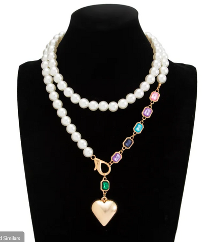 Multi-Strand Pearl & Gemstone Heart Necklace