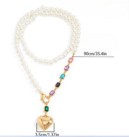 Multi-Strand Pearl & Gemstone Heart Necklace