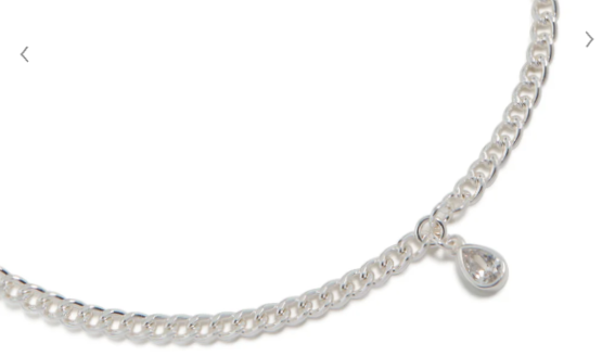 Silver Cuban Chain Necklace with Crystal Teardrop Pendant