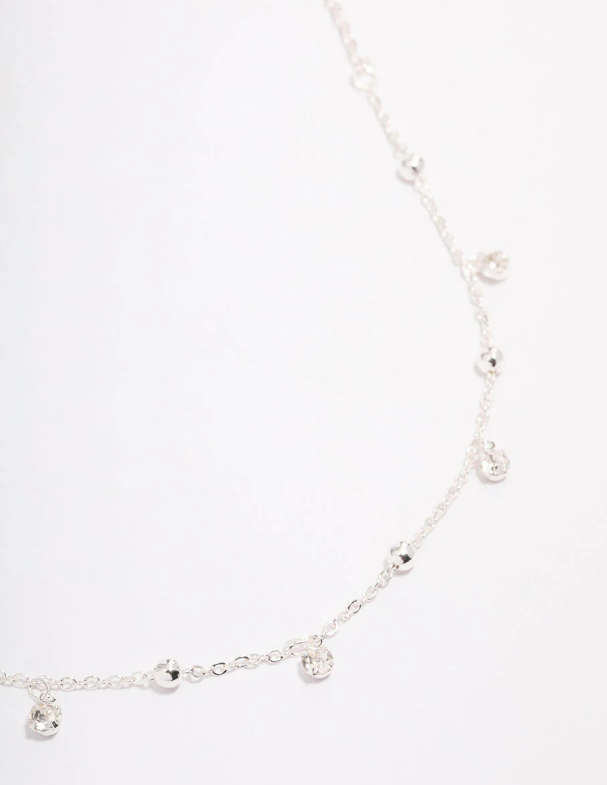 Silver Tone Diamante Droplet Station Necklace