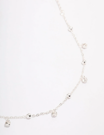 Silver Tone Diamante Droplet Station Necklace