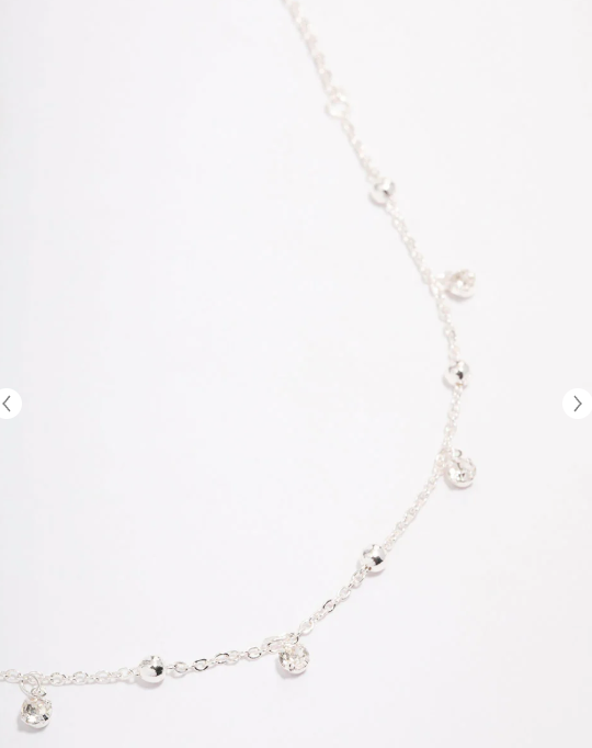 Silver Tone Diamante Droplet Station Necklace