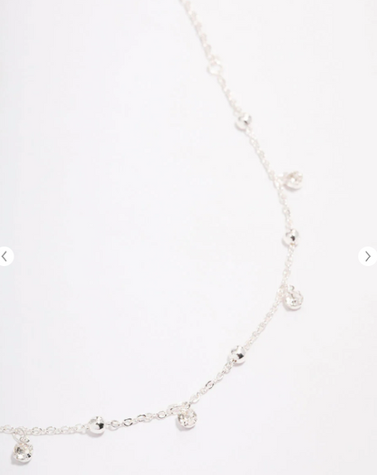 Silver Tone Diamante Droplet Station Necklace