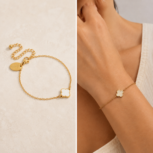 Gold Plated White Flower Solitaire Charm Bracelet
