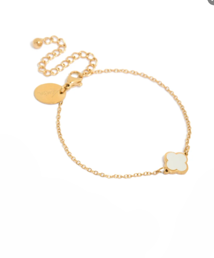 Gold Plated White Flower Solitaire Charm Bracelet