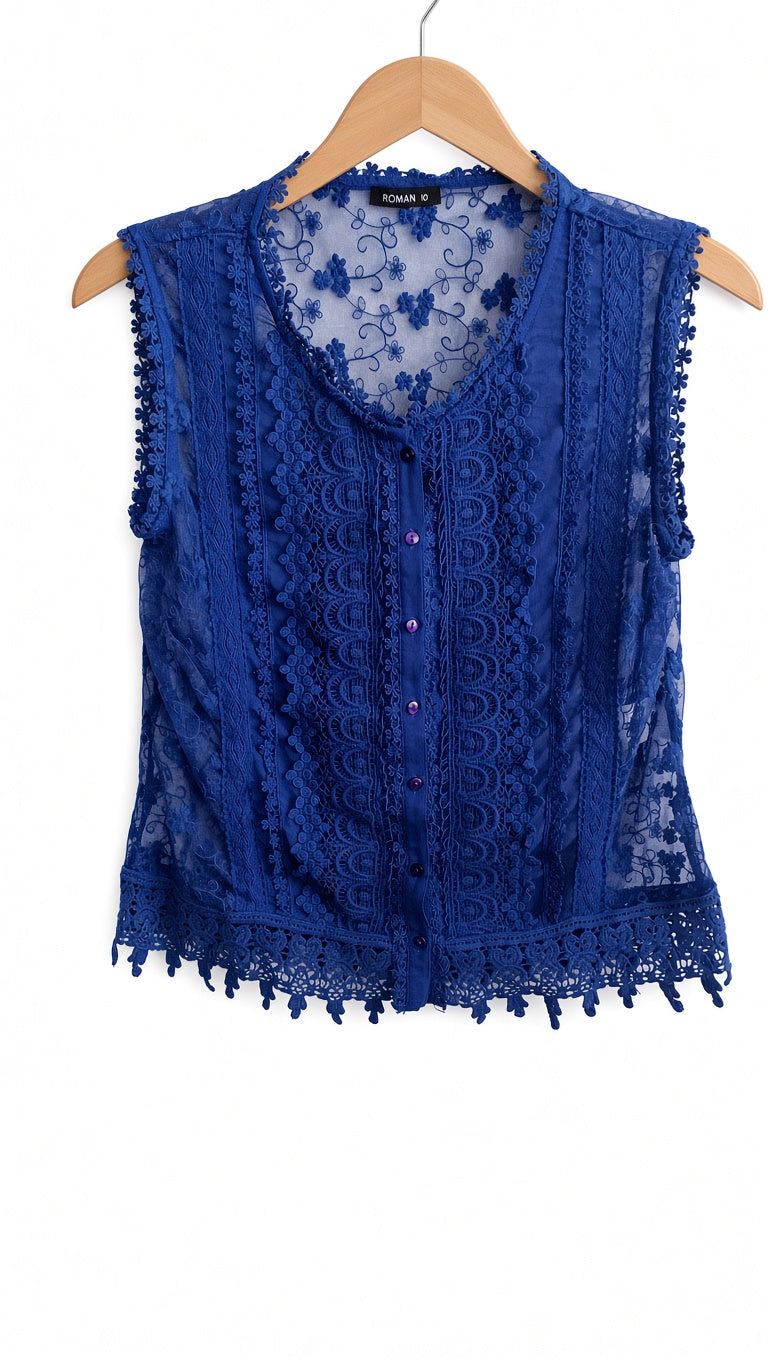 Blue lace sleeveless shirt