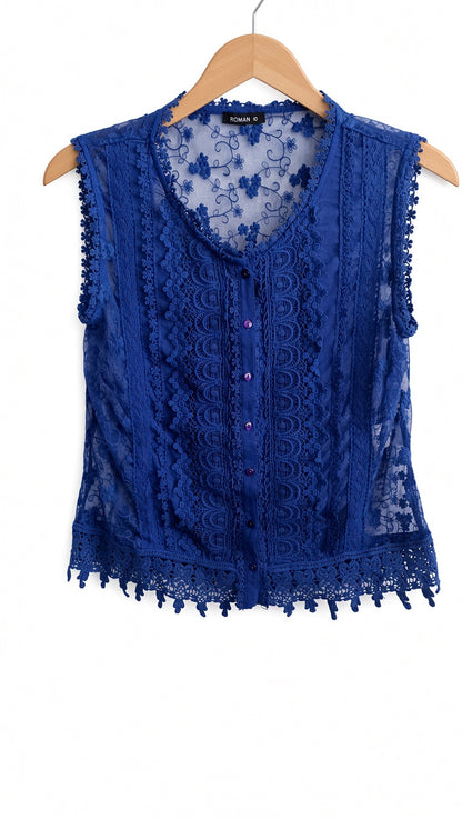 Blue lace sleeveless shirt